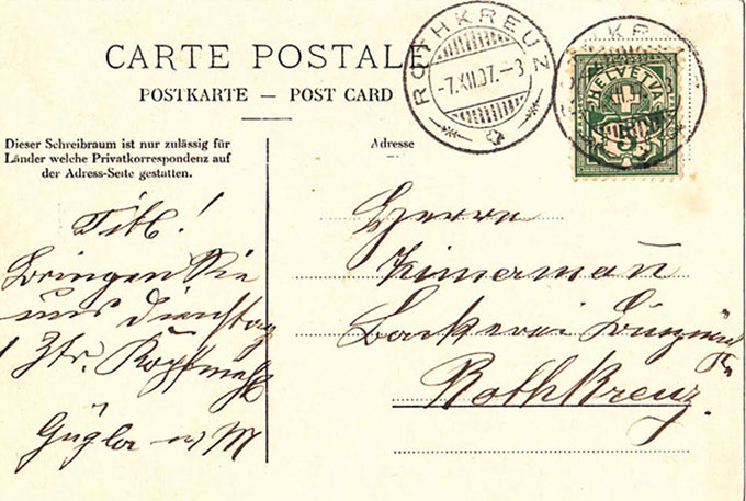 Rückseite Postkarte vom Wildenmann aus 1907